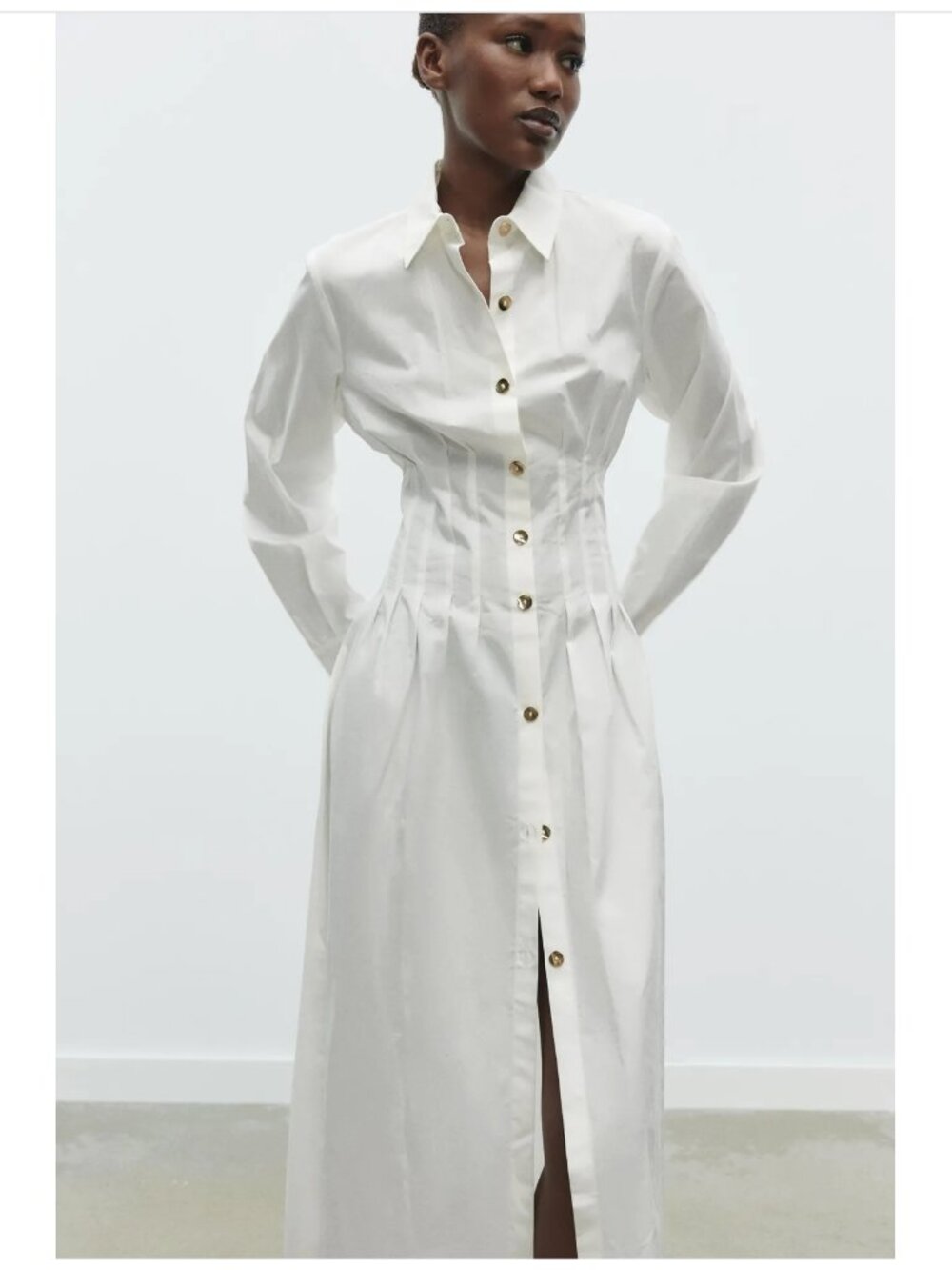 ZARA FITTED WAIST POPLIN DRESS IN WHITE SIZE SMALL - Picture 2 of 9